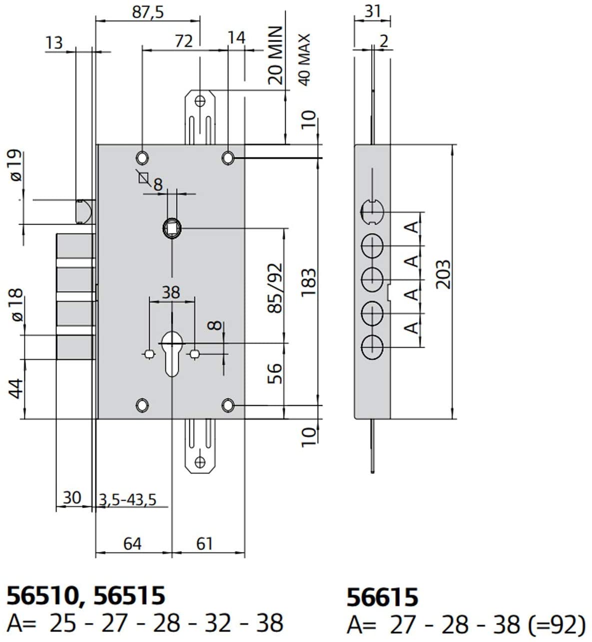 CERRADURA DE SEGURIDAD PARA PUERTA ACORAZADA CONVERSIÓN GORJAS A EUROPERFIL CISA 56515.28