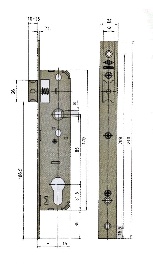 CERRADURA PARA PUERTA METAL PICAPORTE Y PALANCA DESLIZANTE CISA 44660