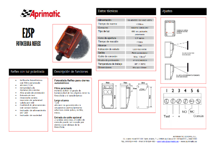manual ficha técnica fotocelula Aprimatic e25p