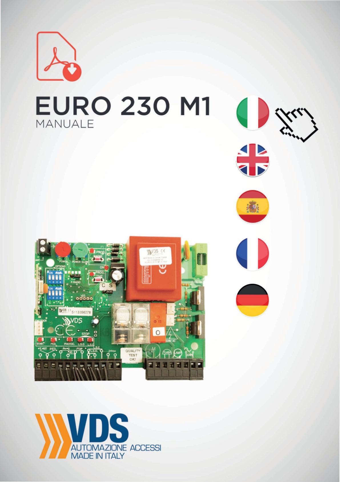CUADRO MANIOBRA UNIVERSAL PARA PUERTA GARAJE CORREDERA Y BASCULANTE VDS 230M1 E102