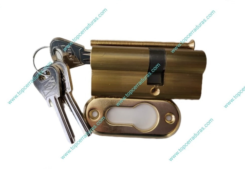 Cilindro de seguridad | Cerradura para puertas | Bombín de doble embrague |  Antitaladro | Incluye 3 llaves | Dorado | Medidas: 80 (40-40 mm)